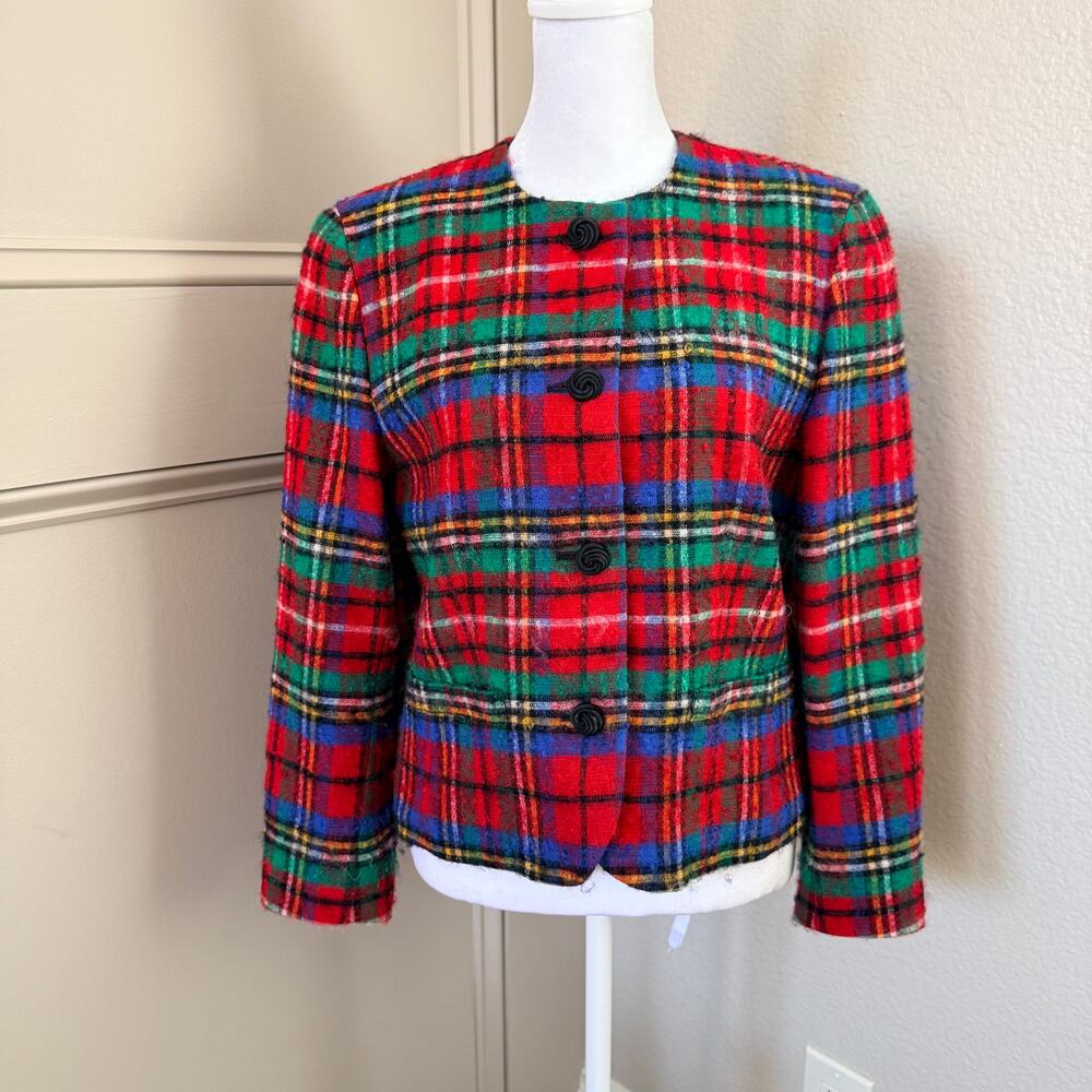 Vintage Pendleton Red Green Tartan 100% Virgin Wool Jacket 6 Petite USA